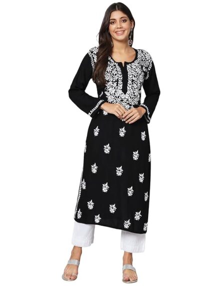 Womens Hand Embroidered Lucknowi Chikankari Rayon Kurta-DC1004